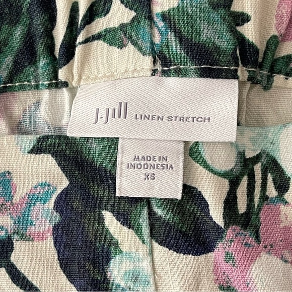 J Jill Linen Stretch Pants XS Printed Floral Slim Leg Cropped Linen Blend Cream - Picture 8 of 11